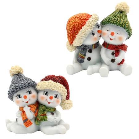 Polyresin Schneekinderpaar mit Mütze und Schal