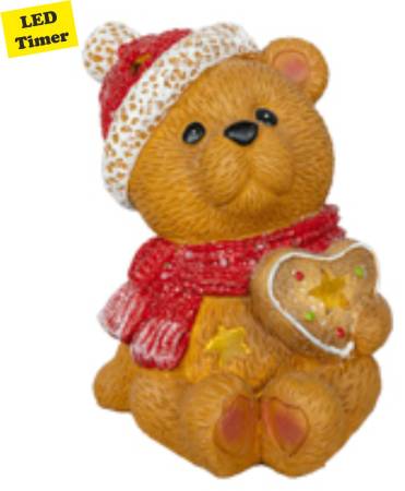 LED-Teddybär mit Herz und rotem Schal – batteriebetriebene Weihnachtsfigur mit Licht“