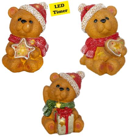 LED-Teddybären mit Led Timerfunktion– stimmungsvolle Weihnachtsdeko für Fensterbank oder Regal“