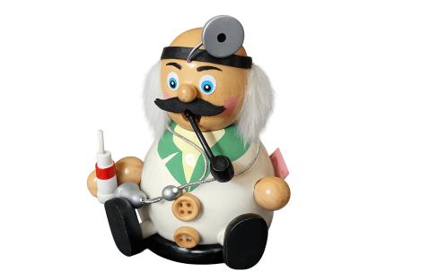 Handbemalter Räuchermann Doktor mit Stethoskop, Brille und Rauchöffnung