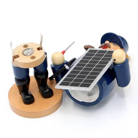 Räuchermann Solarmonteur mit geöffnetem Körper zur Räucherfunktion – geeignet für Räucherkerzen