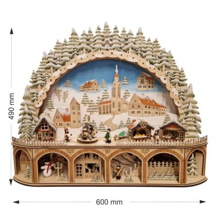 holz Schwibbogen Weihnachtsmarkt mit Podest und Bewegung
