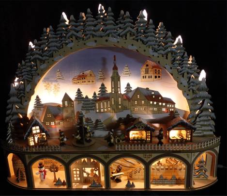 holz led Schwibbogen Weihnachtsmarkt mit Podest und Bewegung