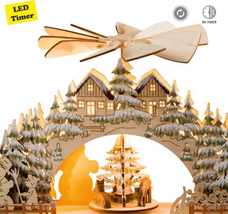 LED-Lichterbogen mit Pyramide & Hologrammfolie – beweglich, mit Timer & Netzteil | Weihnachtsdeko 30 cm