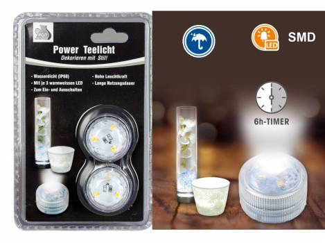 Set Teelichter je 3 SMD-LEDs Batteriebetrieb wasserdicht Timer