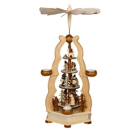XL-Weihnachtspyramide „Winterwald“ – 4 Etagen Holzkunst mit Teelichtern
