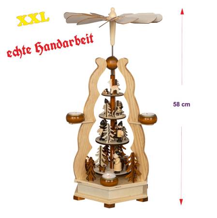 XL-Weihnachtspyramide „Winterwald“ – 4 Etagen Holzkunst mit Teelichtern