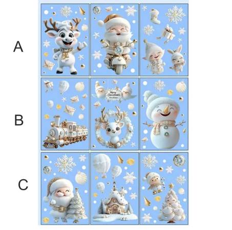 „Weihnachtsfensterbilder mit Rentier, Santa und Schneeflocken – statisch haftend, halbglänzend, wiederverwendbar“