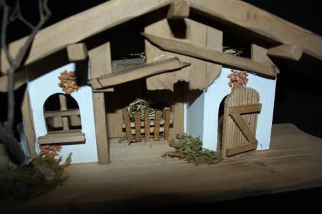 große Weihnachtskrippe Holzkunst Handmade