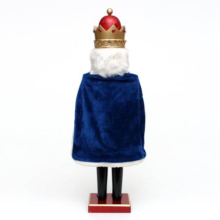 „Rückseite des XXL Nussknackers König mit blauem Samtumhang und goldener Krone“