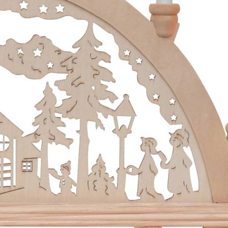 Traditioneller 7-flammiger Schwibbogen als erzgebirgisches Wahrzeichen Seiffener Kirche, liebevoll gestaltet, aus hochwertigem Buchenholz und Birkensperrholz gefertigt, teilweise innen beleuchtet.