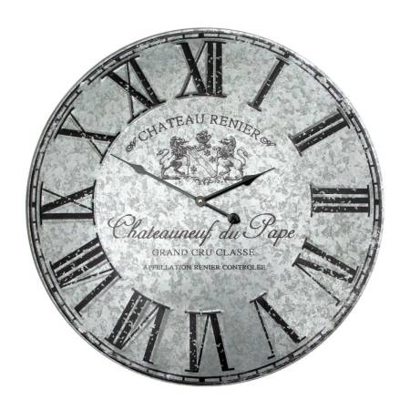 „XL Wanduhr aus silberfarbenem Metall mit römischen Ziffern im französischen Château‑Design“