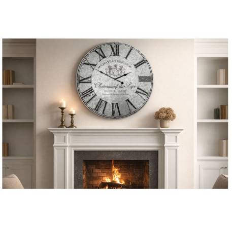 Kamindeko „Silberne Metall‑Wanduhr im französischen Vintage‑Stil mit Quarz‑Uhrwerk und Ornamenten“