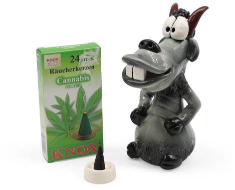 Räucherfigur Ziege aus Keramik mit lustigem Gesicht und glänzender Premium Glasur