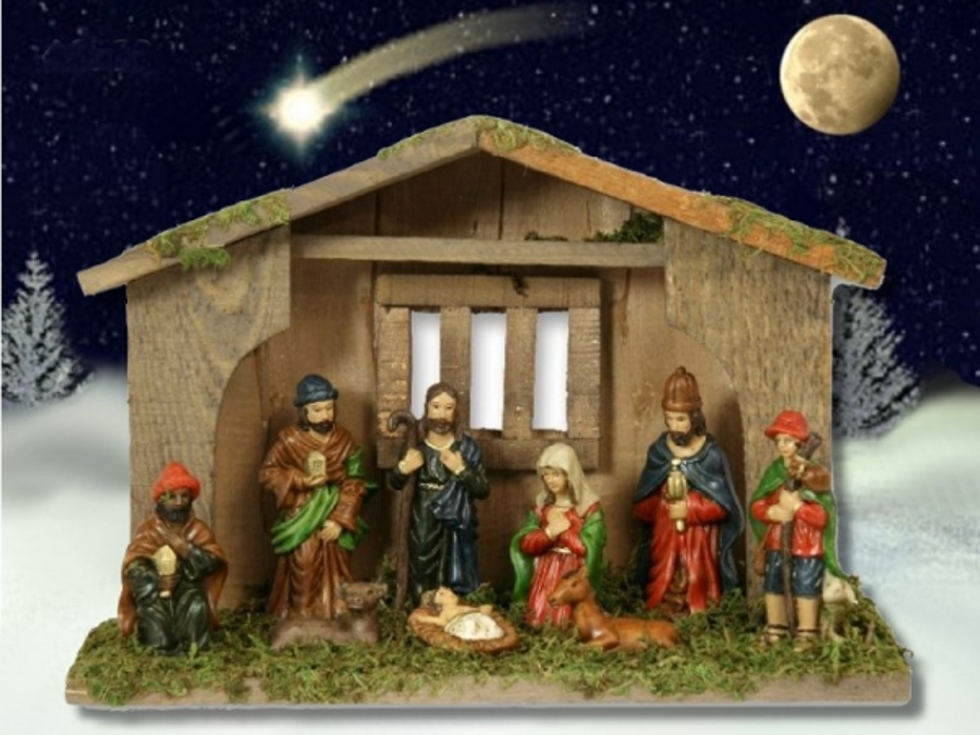 große Weihnachtskrippe uas Holz mit Figuren VogtlandSouvenir`s