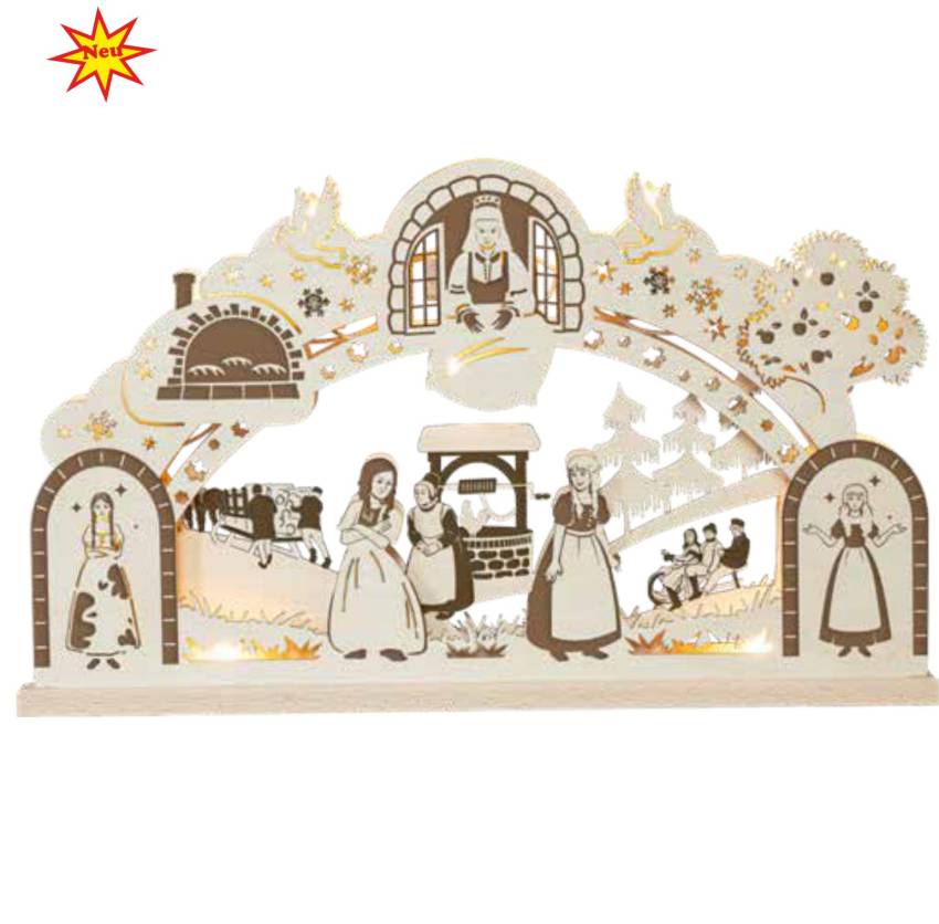 LED Schwibbogen "DEFA-Frau Holle", 10-flammig, farbig abgesetzt, 52 cm