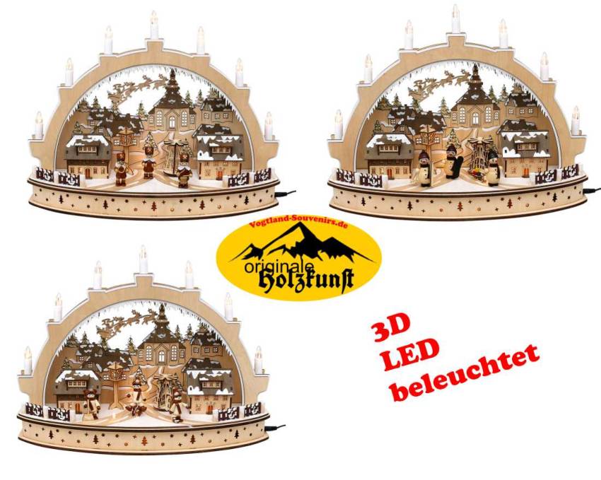 3D Holz Schwibbogen "Seiffener Weihnacht" mit Bewegung