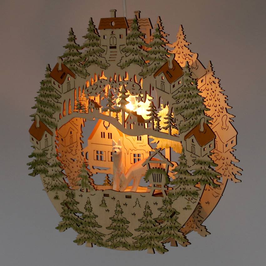 3d beleuchtetes fensterbild rehe im wald futterkrippe