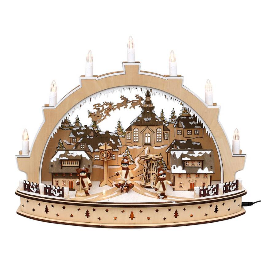 led 3d lichterbogen mit Holz miniatur winterkindern