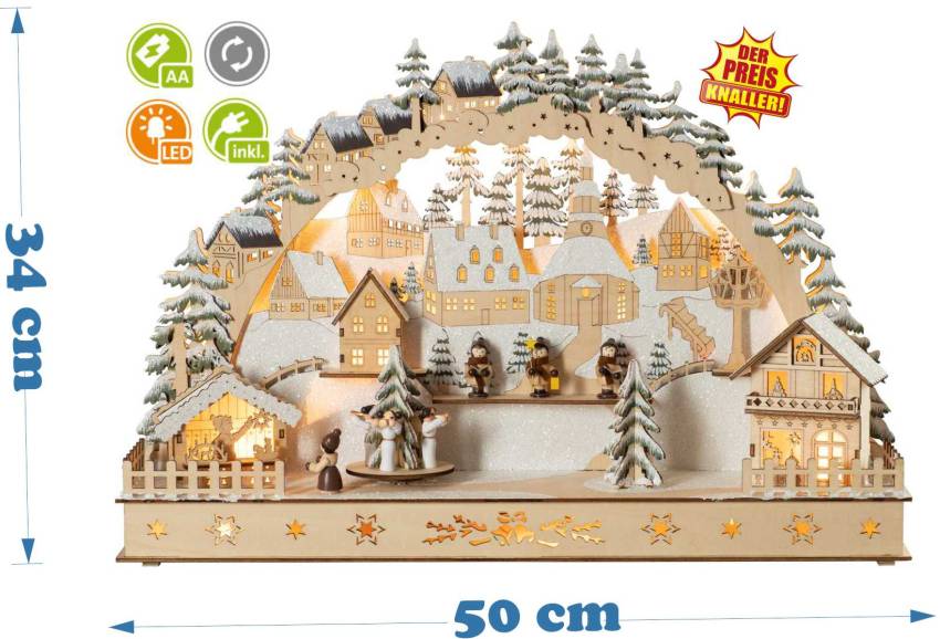 XXL großer 3D Holz Schwibbogen  winter erzgebirge mit Bewegung