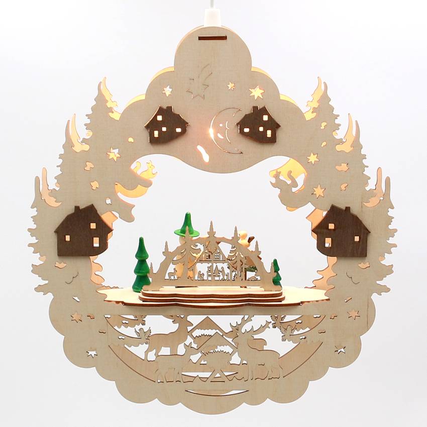 3D Fensterbild, beleuchtet "Waldwichtel/Vogelfütterung"