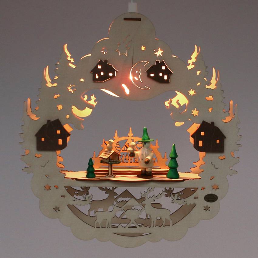 3D Fensterbild, beleuchtet "Waldwichtel/Vogelfütterung"