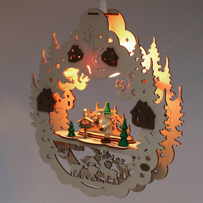 3D Fensterbild, beleuchtet "Waldwichtel/Vogelfütterung"