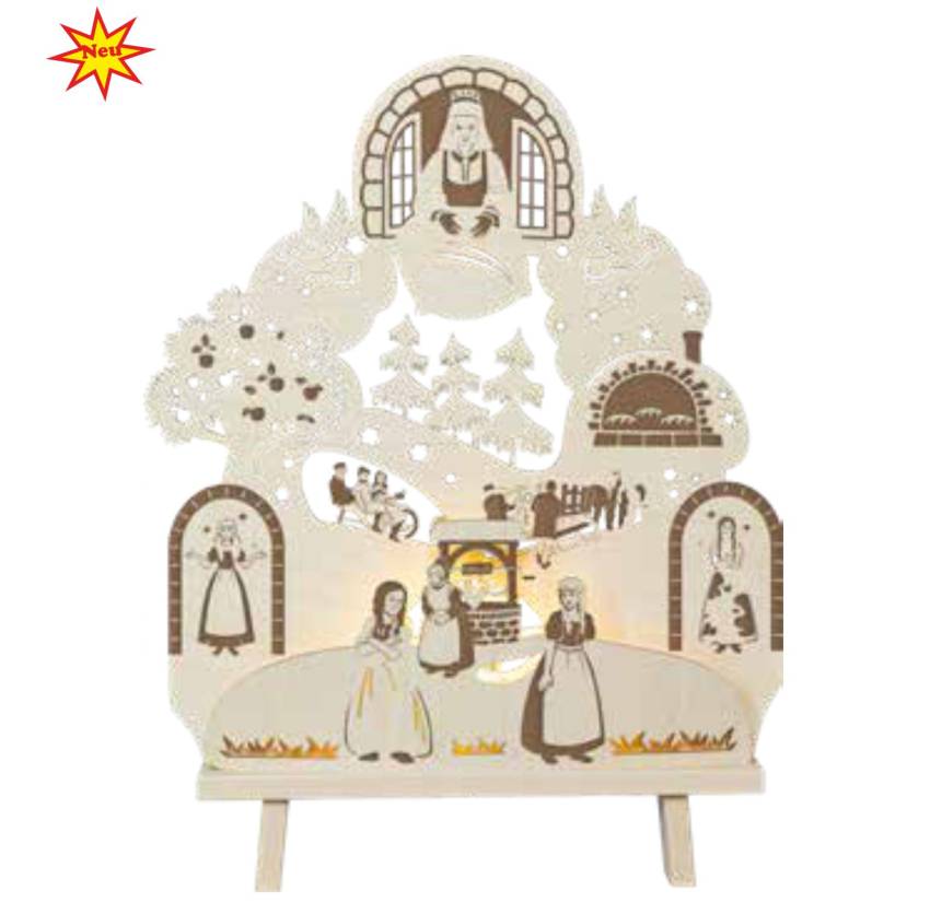 Dekoleuchte-Lichterspitze „DEFA – Frau Holle“ – warmweiße LED & Märchenmotiv