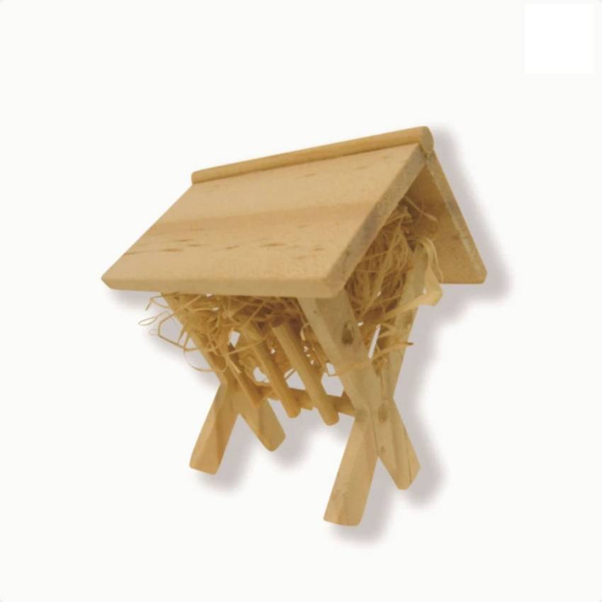 Die Futterstelle für eine Weihnachtskrippe aus Holz, etwa 6,5 cm Größe, ideal für Bastlerbedarf und Krippenbastler.