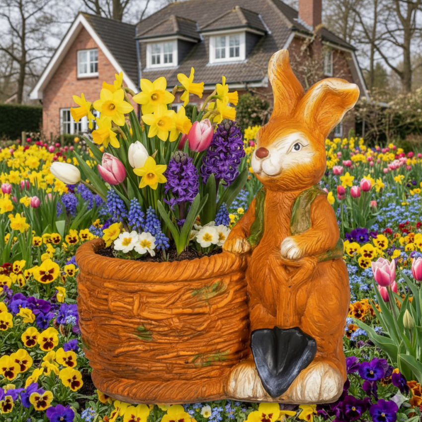 XXL Blumentopf mit Hasenfigur und Weidenkorb mgo Outdoor