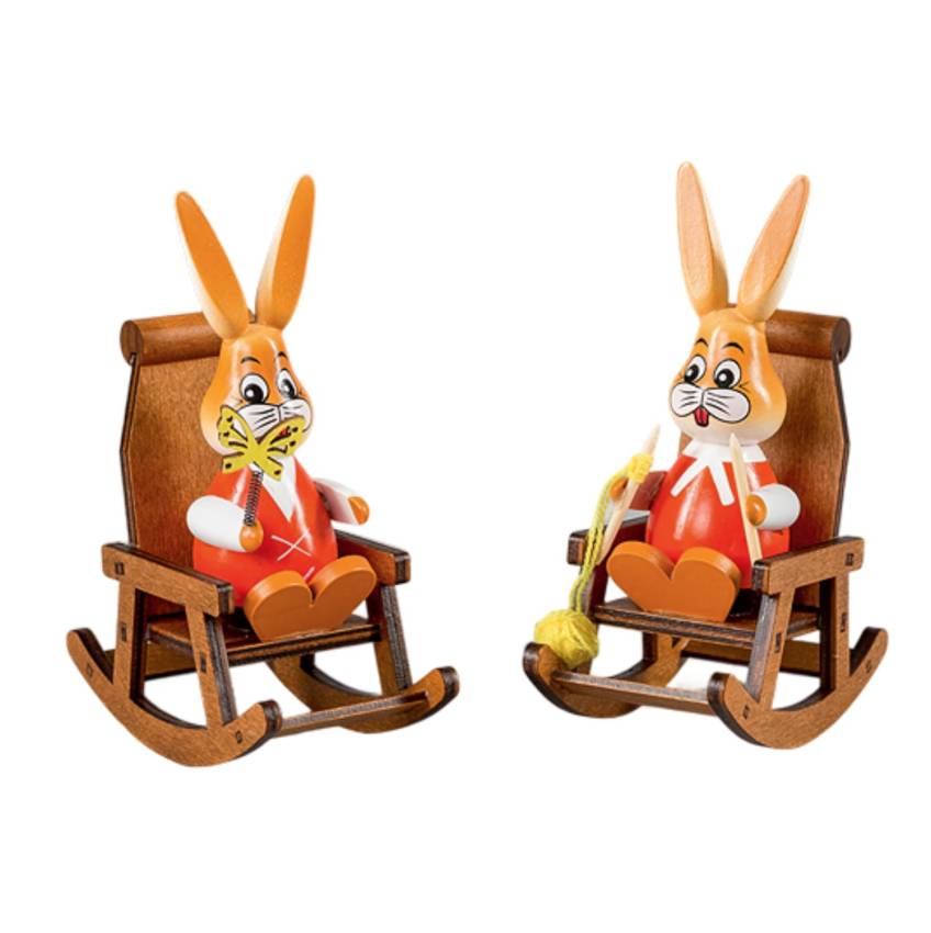 Hasen-Opa und Oma im Schaukelstuhl Holzkunst