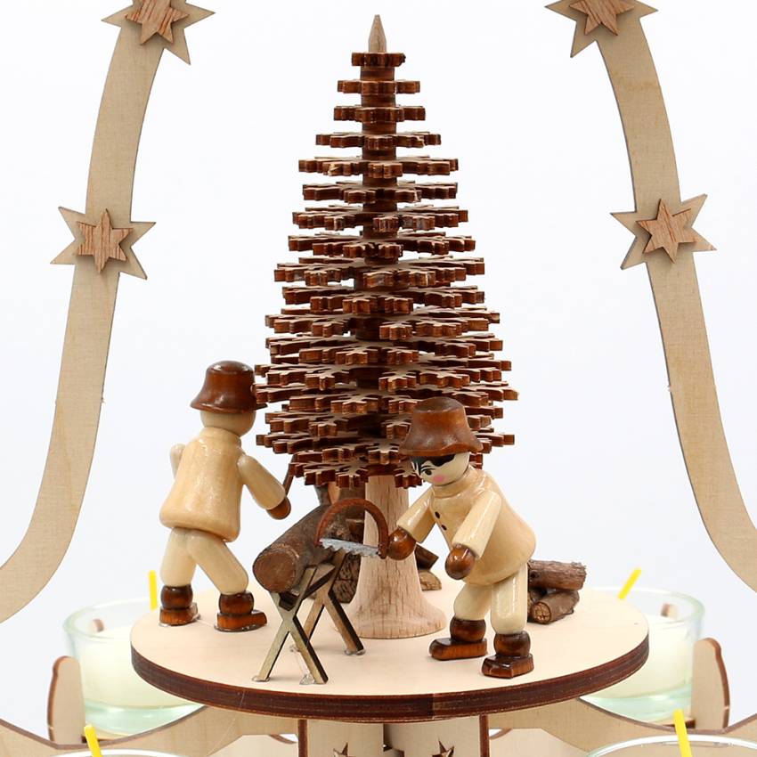 waldarbeiter mit baum deckenpyramide
