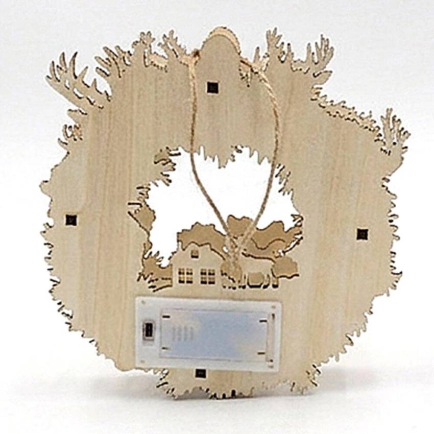 Die tollen Rehen im Holzfensterbild 52 2309, beleuchtet mit warmen LED-Strahlen und einem 6-Stunden-Timer, der das Licht automatisch ein- und ausschaltet.