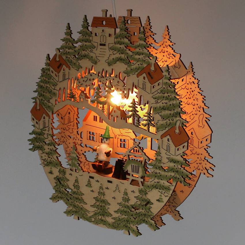 fensterbild holz waldwichtel beleuchtet  wichtel grüner hut