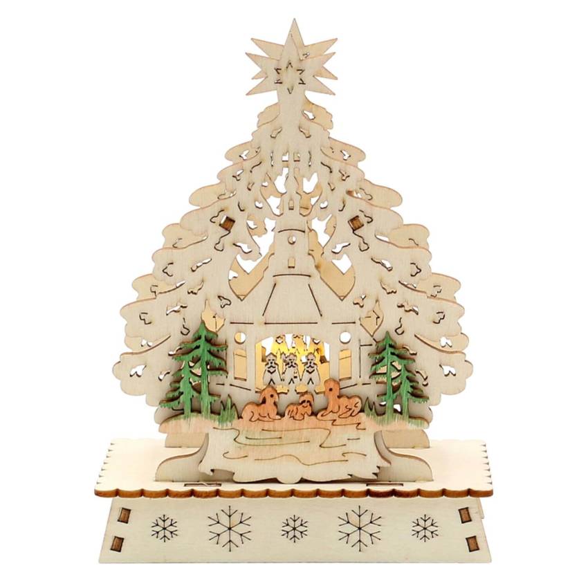 Ein wunderschöner Holz-Mini-Schwibbogen "Weihnachtsbaum" mit LED-Belichtung, der perfekt für eine Geschenk-Weihnachtsfeier oder ein Firmengeschenk zu Weihnachten geeignet ist. Mit seiner eleganten Gestaltung und den 6 sortierten Farben (Rehe, Schneemann, 