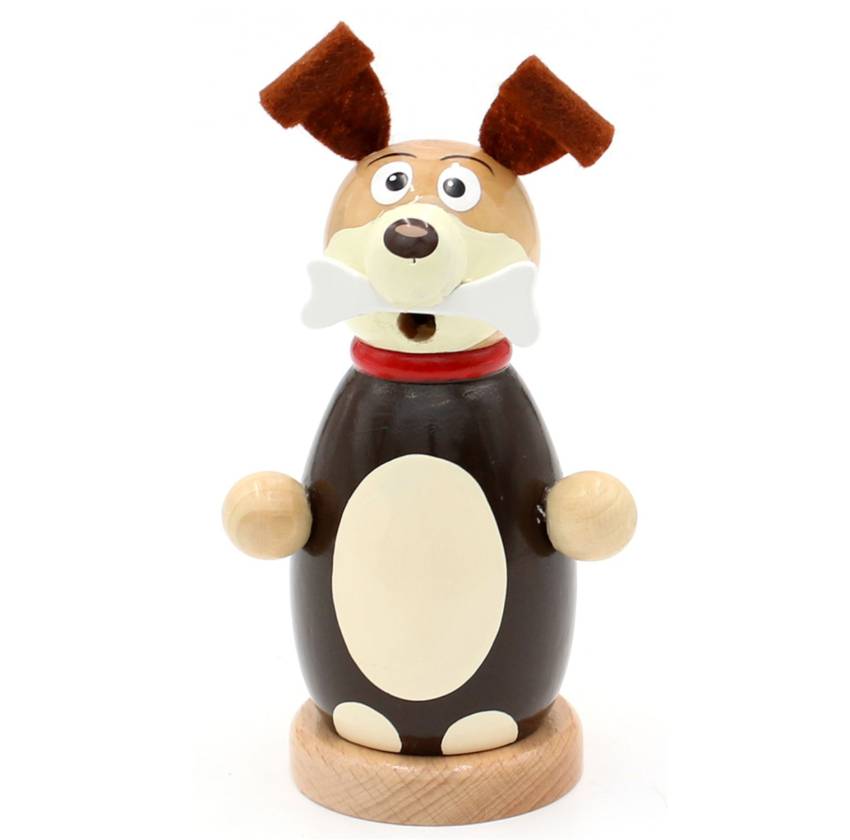 Holz Räuchermännchen Hund mit Knochen