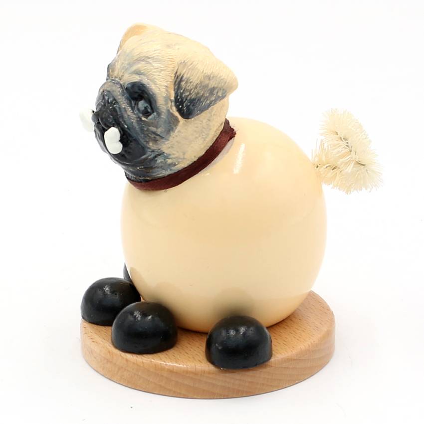 Holz Räucherfigur Hund Mops links
