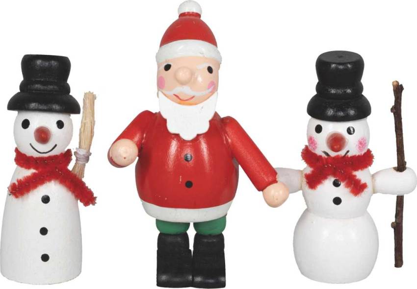schneemann frau weihnachtsmann handbemalt miniaturen holz