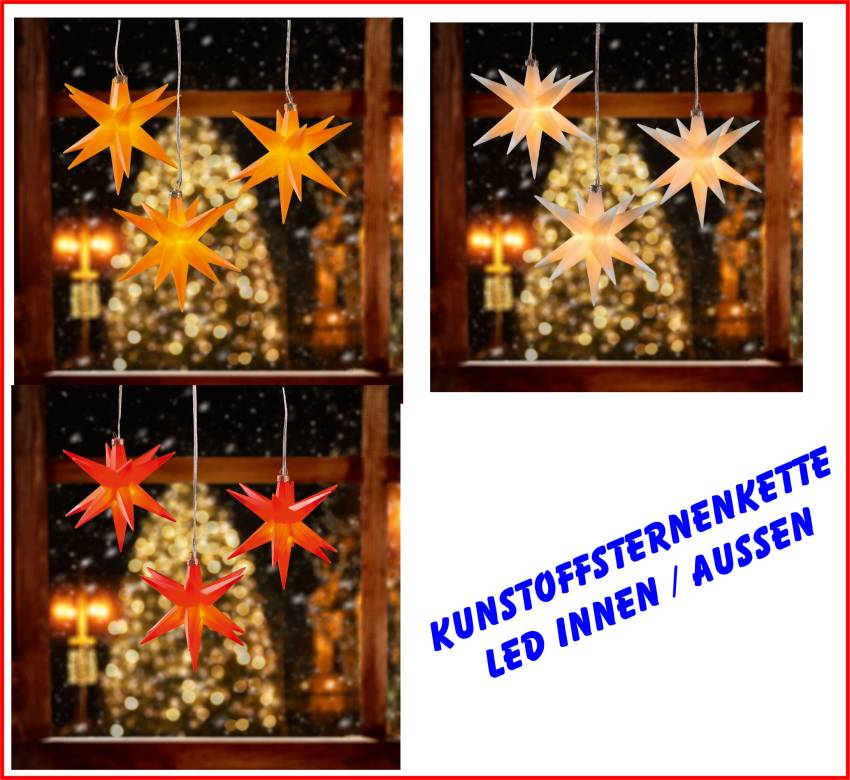 3er Sternenhänger-LED Kunststoff Sternenkette in-outdoor
