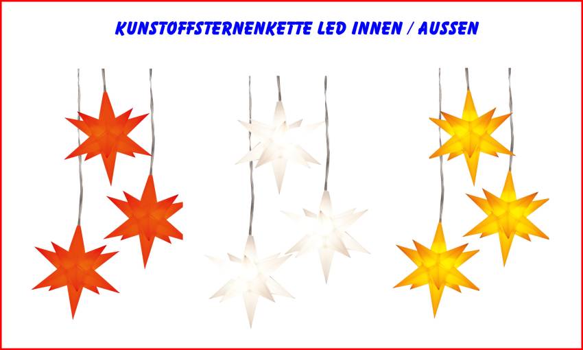 3er Sternenhänger-LED Kunststoff Sternenkette in-outdoor