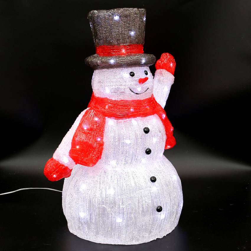 LED Acryl Schneemann mit Zylinder Aussendeko Weihnachten