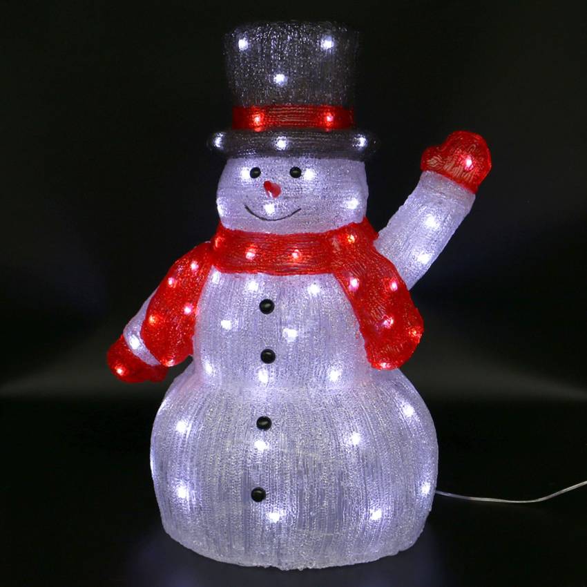 LED Acryl Schneemann mit Zylinder Aussendeko Weihnachten