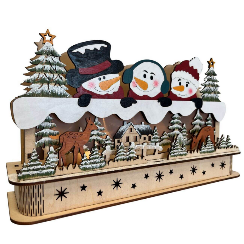 Lustige Schneefreunde mit LED-Beleuchtung und Timer - eine weihnachtliche Deko für das Kinderzimmer, die mit Batterie betrieben ist und eine gemütliche Atmosphäre schafft.