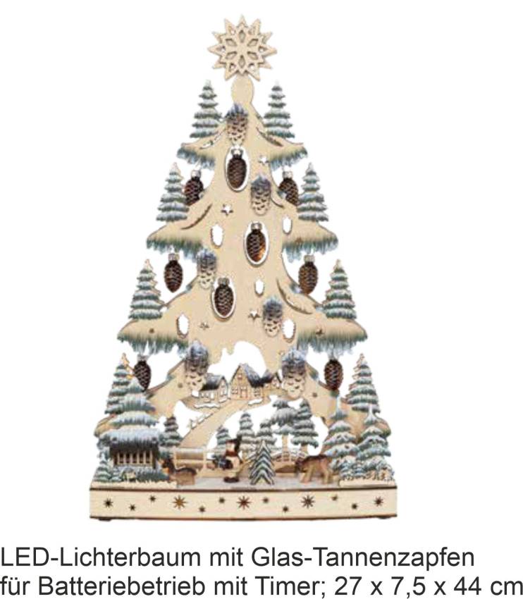 LED-Lichterspitze Baum mit Glas-Tannenzapfen – Winterzauber Raureif Tanne Timer