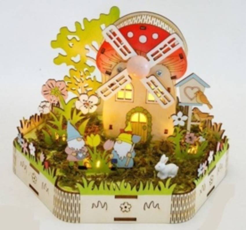 Osterdeko Holzdeko mit Bewegung und Licht windmphle