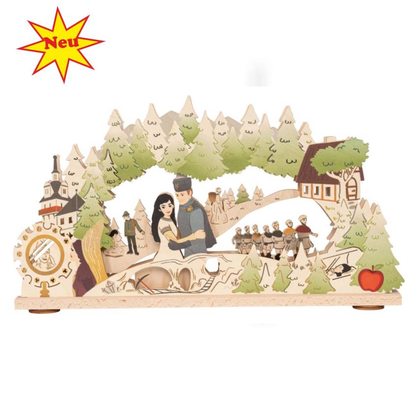 LED Schwibbogen DEFA-Schneewittchen mit farbenfrohen Holzfiguren und 10 warmen LEDs