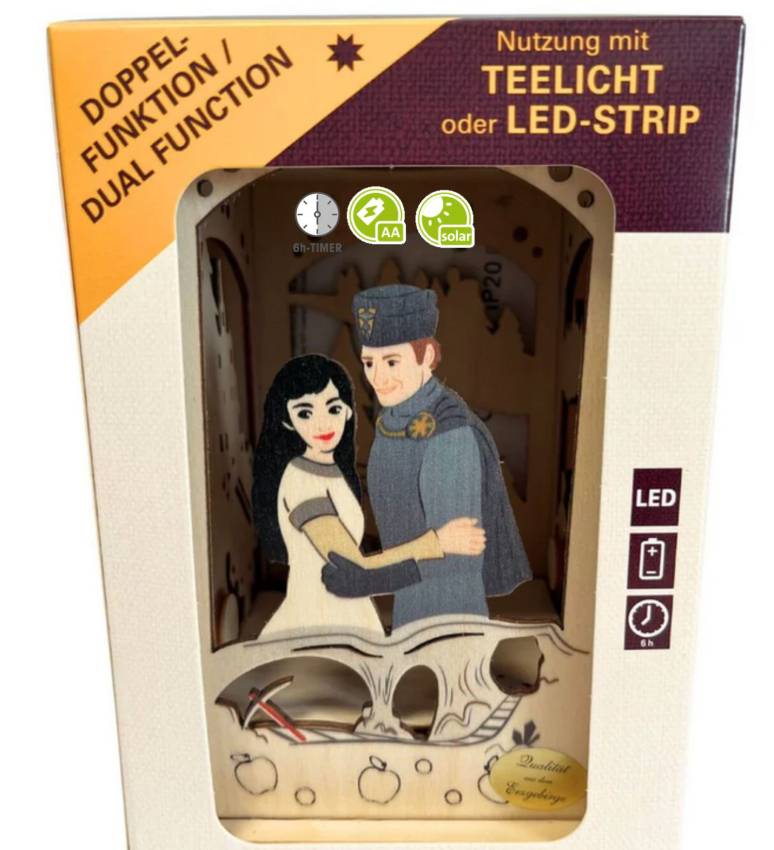 Holz Laterne „DEFA-Schneewittchen“ mit Doppelfunktion, farbig abgesetzt