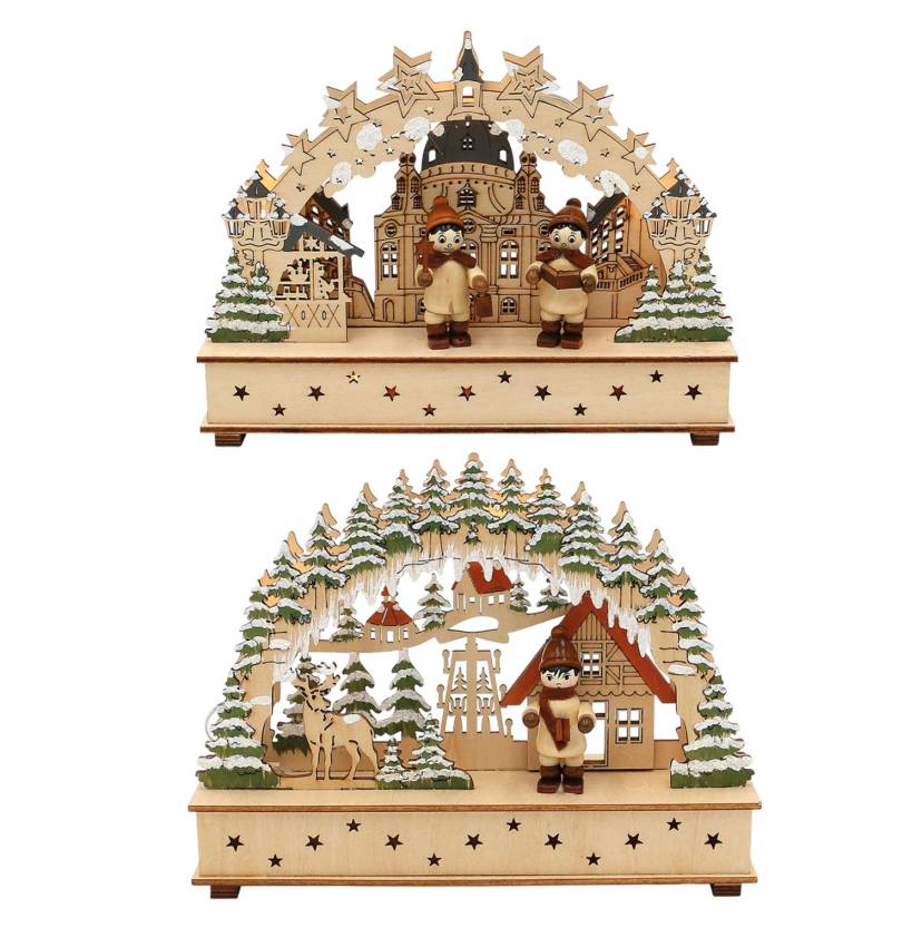 Mini-Schwibbogen Led aus Holz – Dresden Frauenkirche oder Waldhaus
