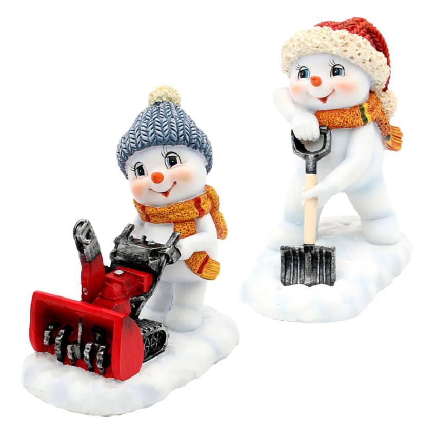 Polyresin Schneekinder mit Mütze und Schal Mit Schneefräse und Schneeschaufel