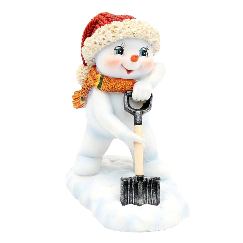 Polyresin Schneekinder mit Mütze und Schal Mit Schneefräse und Schneeschaufel